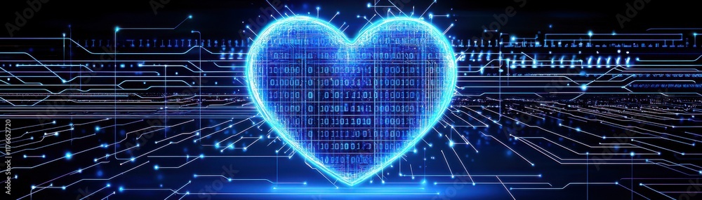 Aufkleber digital heart representing love and technology with binary code in a futuristic interface showcasing