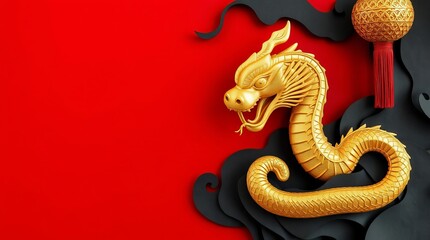Obraz premium Chinese New Year background with red background and snake for Greeting card concept 