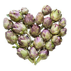 Fototapeta premium Heart Shape Made of Artichokes on White Background on transparent background