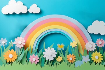 Fototapeta premium Rainbows and flowers on the rainy day