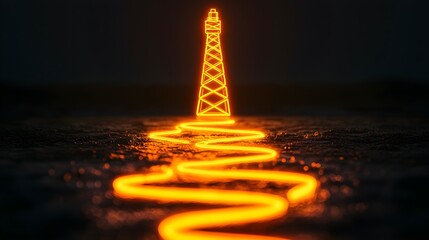 Obraz premium Glowing Lighthouse with Winding Light Path in Dark Background