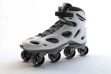 A stylish pair of inline skates designed for both performance and comfort, showcasing a sleek white and black design with vibrant yellow accents.