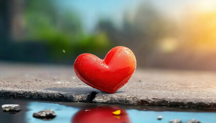 Fototapeta premium vibrant red heart resting on smooth surface, evoking love and warmth