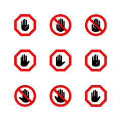 Stop icon set. stop road sign. hand stop icon vector