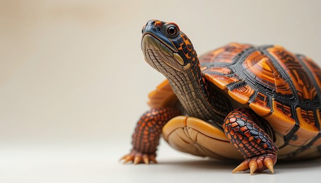Indian Star Tortoise - Geochelone elegans - A striking reptile with a high-domed carapace, adorned in a mesmerizing pattern of yellow, orange, and black radiating lines.  Its strong legs and dark eyes