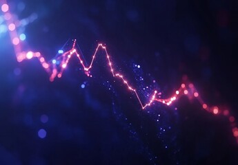 Abstract glowing red line graph on dark blue background.
