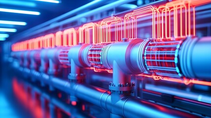 Industrial Pipeline with Neon Glow in Futuristic Environment