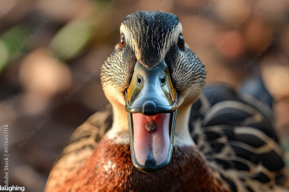 Wall mural duck with its beak wide open, looking as if it’s “laughing”