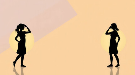 Silhouettes of two women facing each other against a pastel background with circular light effects.