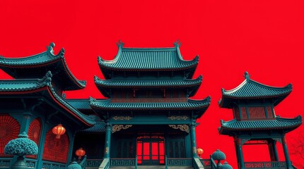 Obraz premium Chinese new year festive background with red decoration, Greeting Chinese new year 
