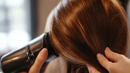 Fototapeta premium Making hairstyle using hair dryer