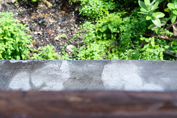 Concrete Ledge with Lush Greenery Background