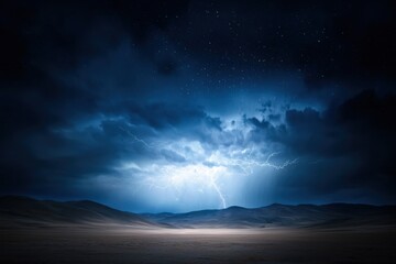 Fototapeta premium Dramatic lightning storm illuminates desert landscape at night nature photography atmospheric environment awe-inspiring view