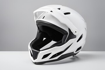 Fototapeta premium White bicycle helmet isolated on white background.