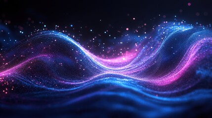 Obraz premium A blue and purple wave of light with a lot of sparkles