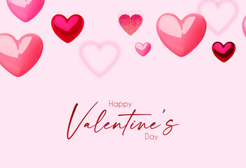 Happy Valentine's day design template with 3D glossy hearts