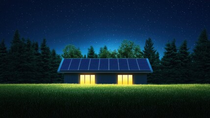 Sustainable energy solutions modern house solar power nighttime serene environment eco-friendly concept