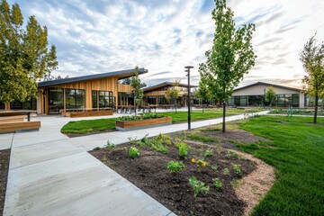 Obraz premium Collaborative learning space in a community garden urban environment educational facility outdoor setting nature-inspired design