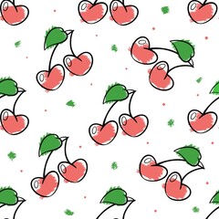 seamless pattern with cherries, red cherries seamless pattern, red cherries with green leaf 