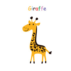 Vector illustration of a playful cute giraffe for preschoolers, kindergartner, children book