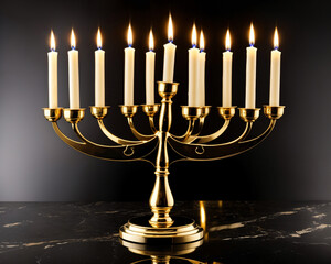  a stunning golden menorah adorned with lit candles