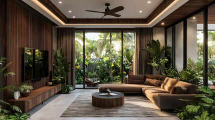 Tropical Living Room 3D Illustration