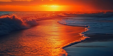 Sunset. Waves raging in the surf. 