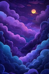 Fototapeta premium A vibrant digital illustration of the night sky, filled with swirling clouds, representing endless possibilities and a dreamscape, rendered in a surrealistic style.