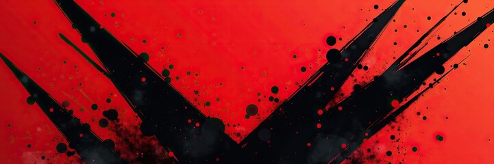 Dynamic Red and Black Abstract Background with Splatters and Sharp Brushstrokes