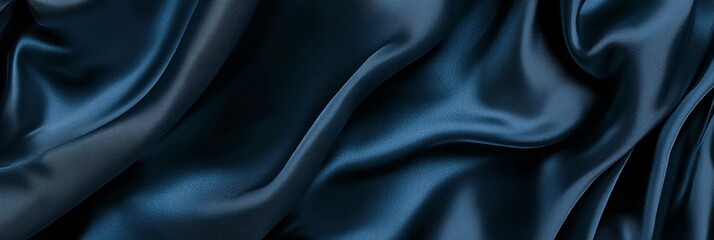 Fototapeta premium Dark blue silk fabric with elegant drapes and folds.