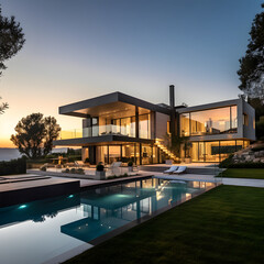 Luxury Real Estate: Majestic Modern Estate Under the Twilight Sky