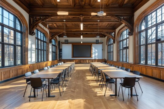 Collaborative learning space in a historic building modern educational environment bright and inviting spacious design engaging atmosphere