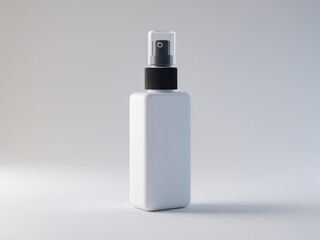 Minimalist white spray bottle with a black nozzle and clear cap against a plain white background.