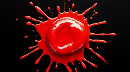 Red splatter of paint on a black background. The splatter is large and has a red center