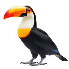 Naklejka premium Vibrant Toucan Sitting on a Branch in Lush Rainforest on transparent background
