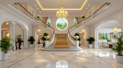 Grand Staircase 3D Rendering Luxury Home Interior