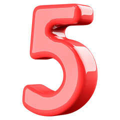 Number 5 Sign Red 3D illustration