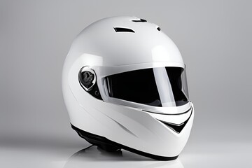Fototapeta premium White fullface helmet isolated on white background.