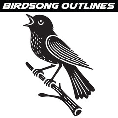 Birdsong silhouette Collared flycatcher, illustration, drawing, engraving, ink, line art, vector.