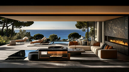 Fototapeta premium Ocean View Living Room 3D Illustration
