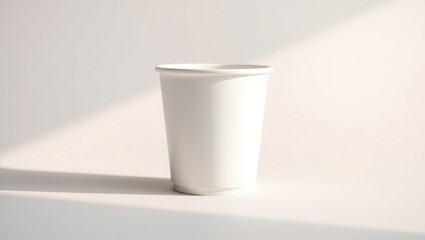A single white disposable cup sits on a white background