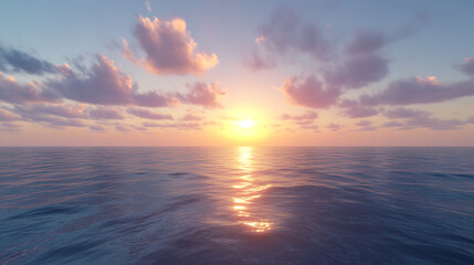Fototapeta premium Calm ocean with a colorful sunset sky, the horizon blending seamlessly with the water, creating a tranquil scene 