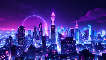 Obraz premium Futuristic Neon Cityscape at Night