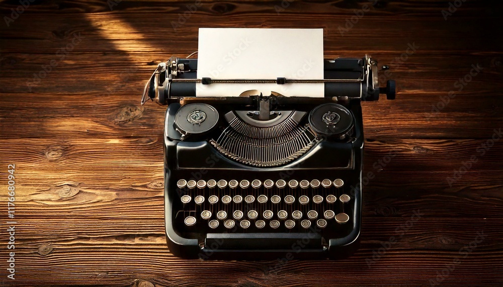 Fototapete Generated image. Typewriter on the old table in the old room. World Typing Day
