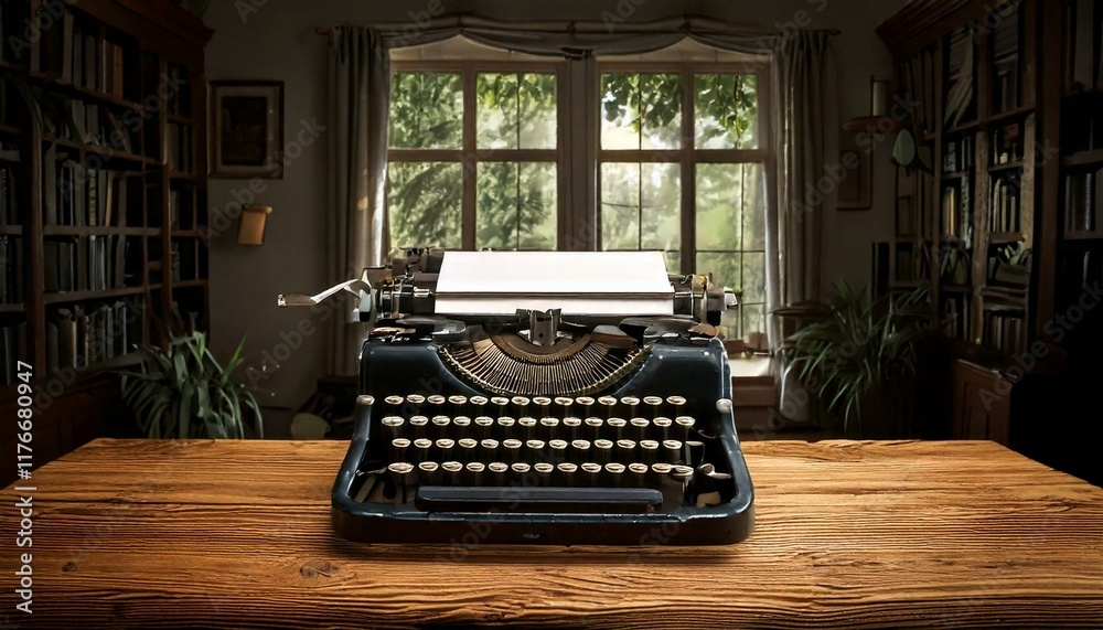 Fototapete generated image. typewriter on the old table in the old room. world typing day