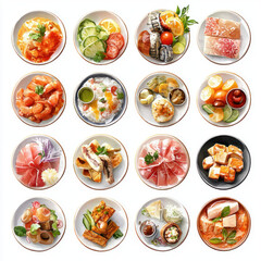Delicious variety of dishes including sushi, seafood, and fruits