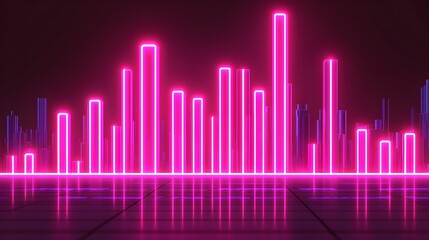 Vibrant Neon Bar Graph with Reflective Floor in Dark Environment