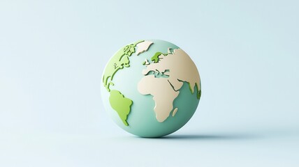 Fototapeta premium A colorful globe depicting Earth, emphasizing continents in green and tan against a light background, representing geography and global awareness.