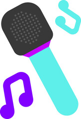 Colorful microphone with music notes icon in flat style.