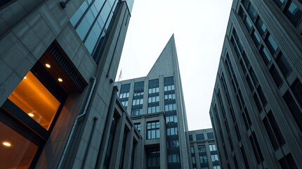 Cinematic architectural photography emphasizing sharp lines and detailed structures. The composition uses wide angles to capture intense dramatic weather and convey high tension through film-like ligh